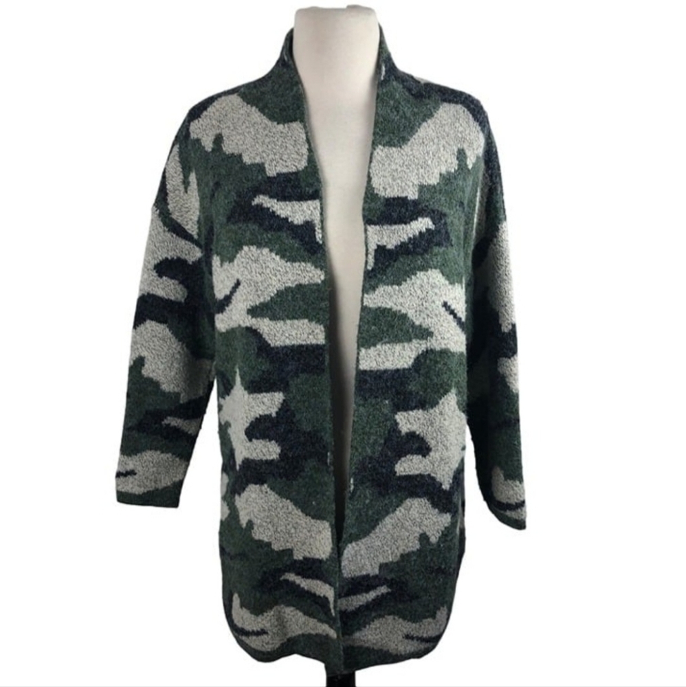 Dreamers Womens Camo Green Black White Cardigan Size Small